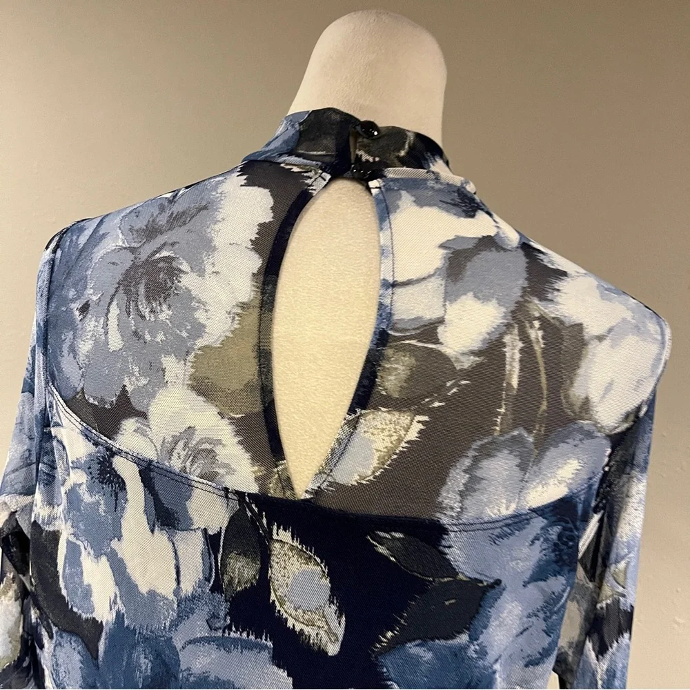Enfocus Studio Blue Floral Mock-Neck Long Sleeve Midi Dress size 10‎